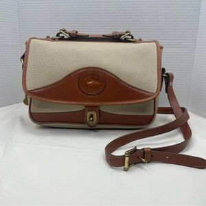 Vintage Dooney & Bourke Pebbled Ivory Brown Carrier Leather Satchel Crossbody